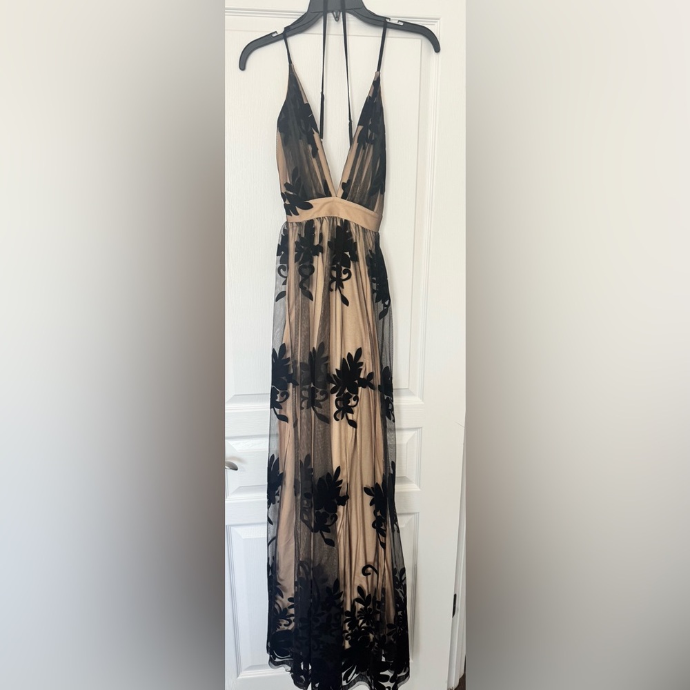 Luxxel Black and Tan Floral Wedding Dress